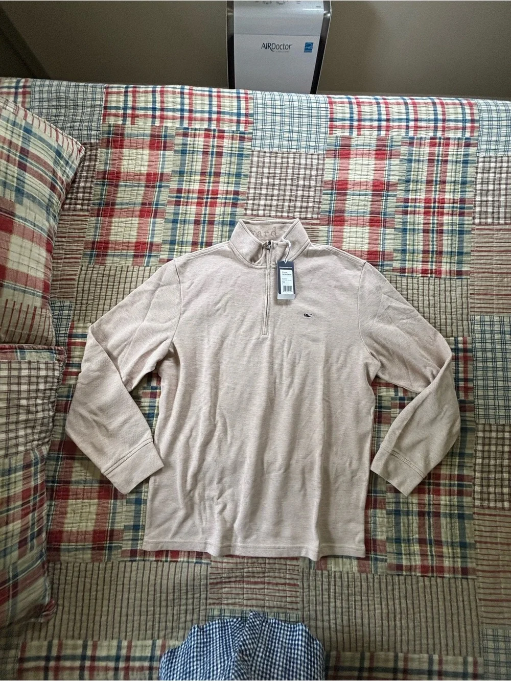 Vineyard Vines Men’s Half-Zip Sweater in Light Beige - Picture 3 of 3